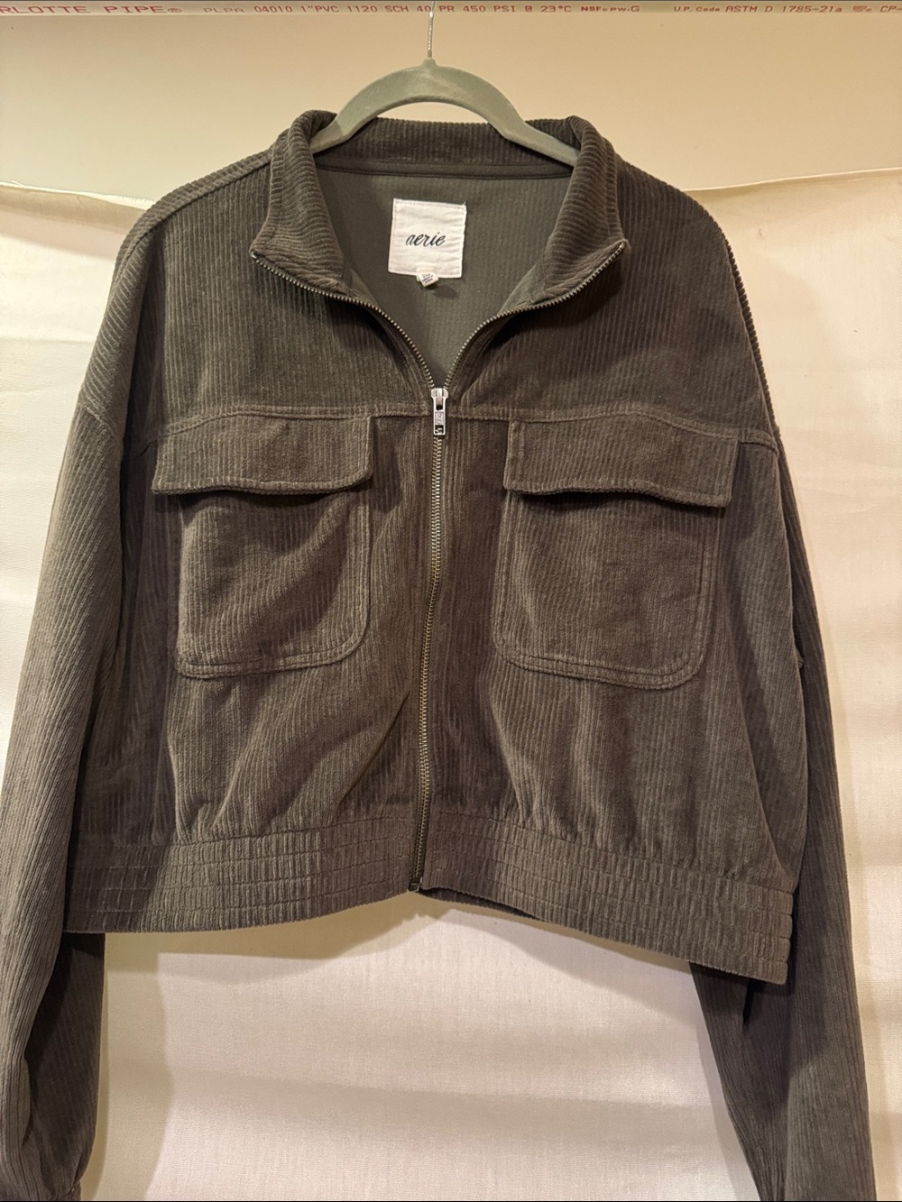 aerie Corduroy Zip Jacket in Olive - Picture 2 of 6